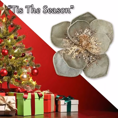 VFM e-Store Green Velvet Floral Christmas Decoration, W/D/H: 11 x 11 x 11 cm – 5