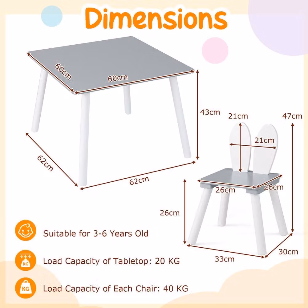 Costway Kids Wooden Activity Table and 2 Chairs Set in Grey – 2