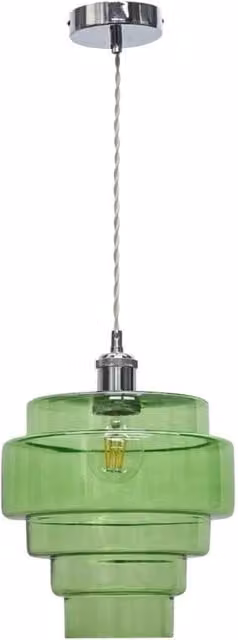 First Choice Lighting Benson 5 Tier Green Transparent Glass and Chrome Ceiling Pendant Light