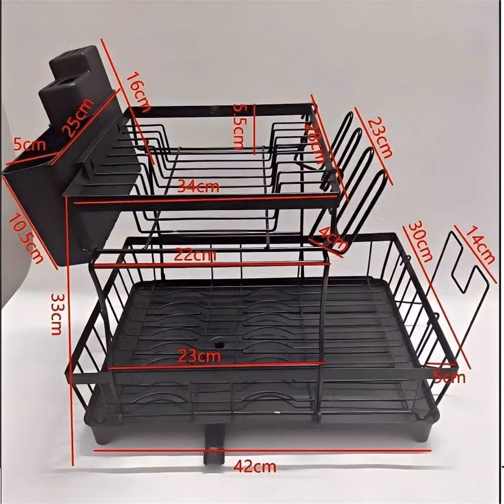Havendro 2 Tier Expandable Dish Drainer Rack with Cutlery Holder and Drip Tray, Black, W: 100 cm, D: 15 cm, H: 33.02 cm – 2