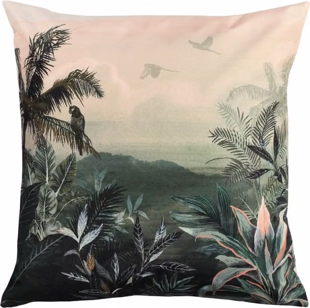 Terrys Jungle Floral Outdoor Filled Square Cushion in Pink and Green, W/D/H: 43 x 43 x 43 cm