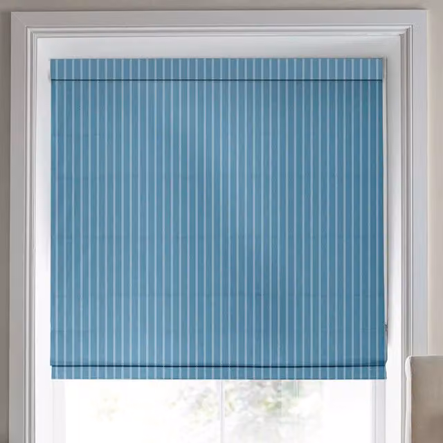 Laura Ashley Burnsall Stripe Blackout Made To Measure Roman Blind in Seaspray Blue