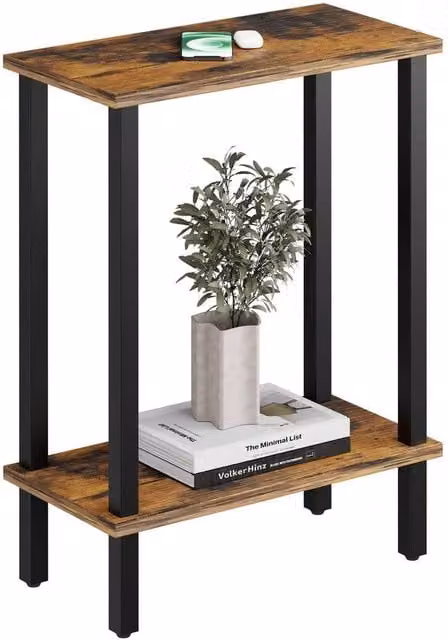 FORGEVIO Small Brown 2-Tier Industrial Side Table with Open Shelving – 1