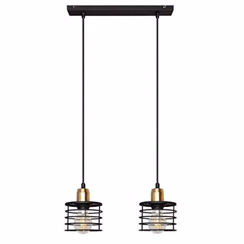 Netlighting Edison Straight Bar Pendant Ceiling Light in Black and Copper, 40 cm