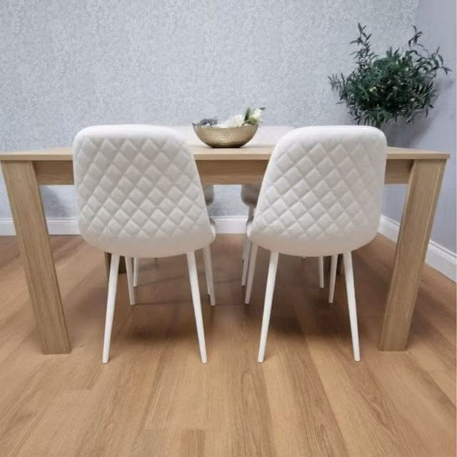Kosy Koala Dining Table Set with 4 White Chairs in Brown Oak Effect