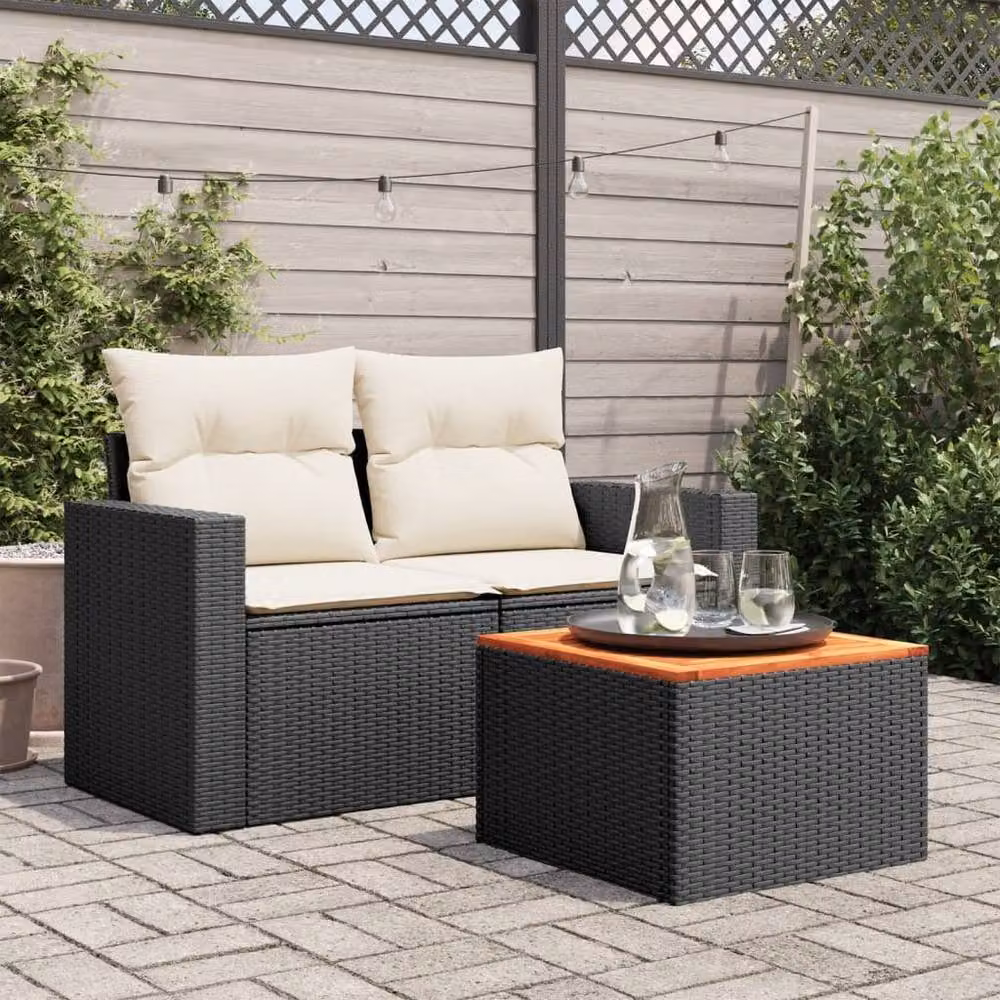 Berkfield Black Garden Table with Poly Rattan and Acacia Wood, W/D/H: 55 x 55 x 37 cm – 3