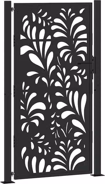 Berkfield Home Black Steel Wave Design Garden Gate W: 105 cm, H: 180 cm