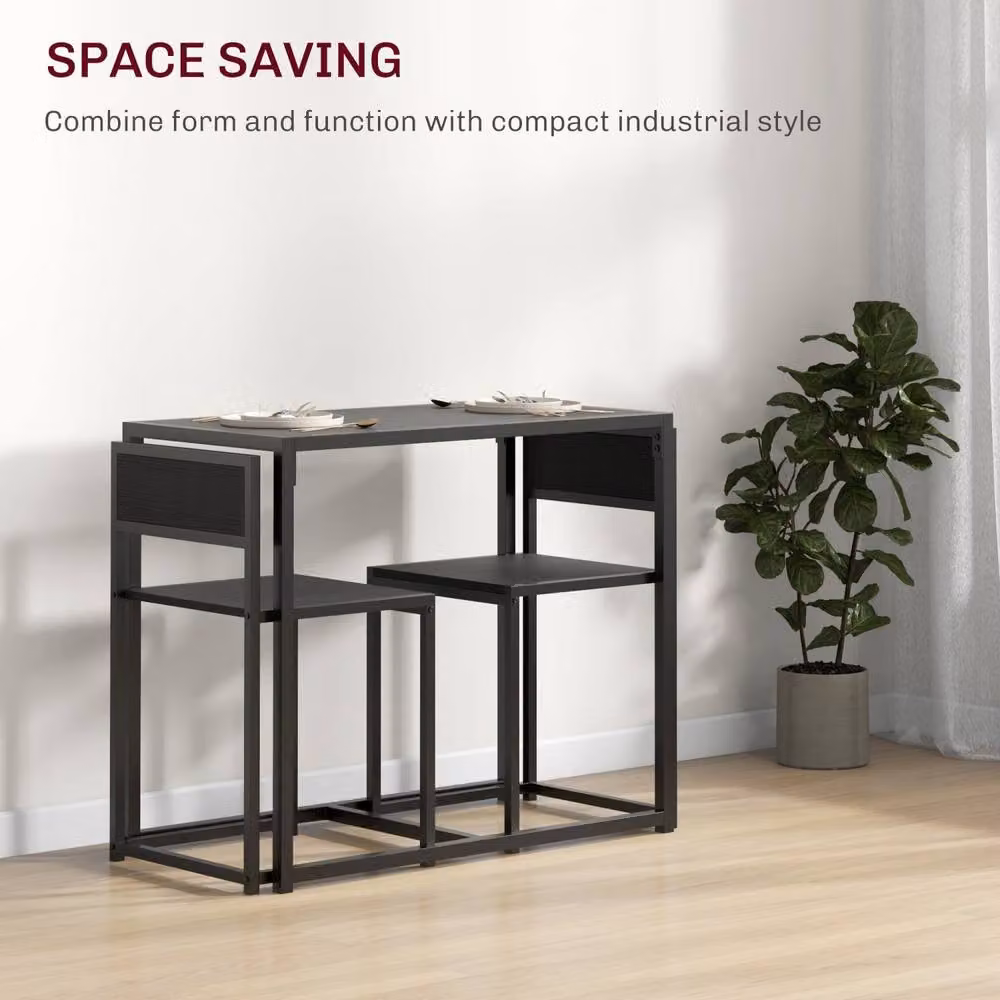 Wyld Haus Gafetti 3 Piece Industrial Dining Set in Black and Brown Metal and Wood – 4
