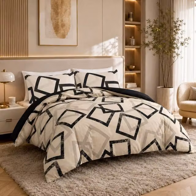 Grace Modern Reversible Microfibre Duvet Cover Set in Beige, Super King, 200 x 200 cm