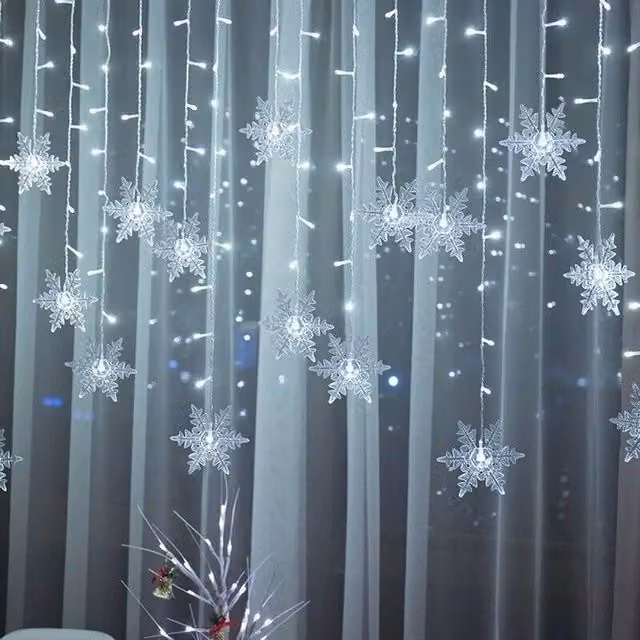 AKA Snowflake Window Curtain Christmas Icicle Lights with 96 Cool White LEDs, 13ft