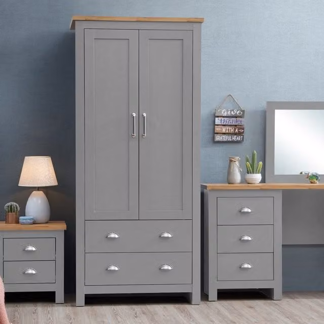Timber Art Design UK Lisbon 2 Door 2 Drawer Wardrobe in Light Grey Oak Finish