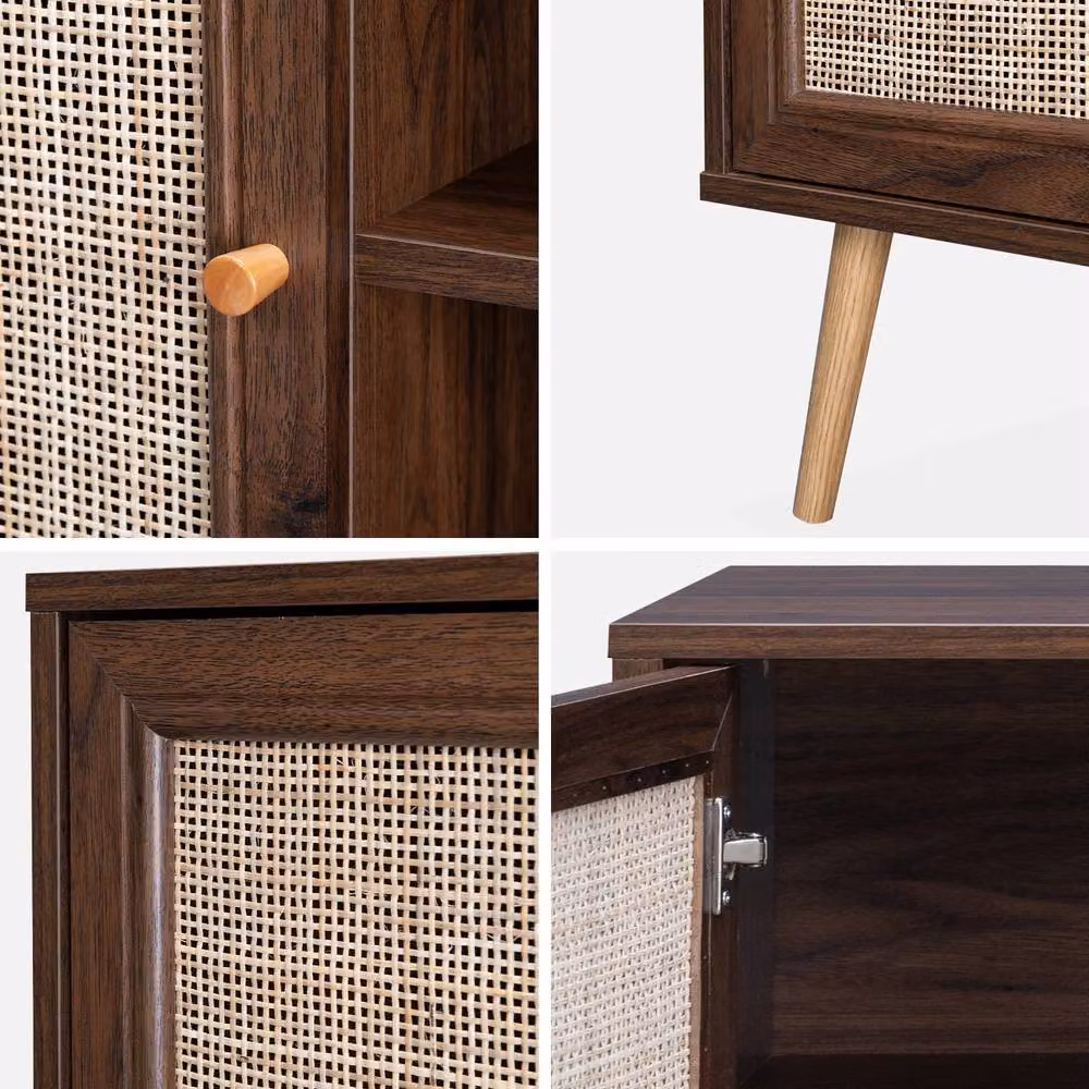 Sweekeet Boho Style Wooden TV Unit with Cane Effect and 2 Doors in Dark Brown, Width: 120 cm – 3