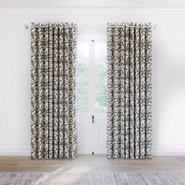 Helena Springfield Simply Scandi Leni Lined Floral Curtains, Grey, W: 228.6 cm, H: 182.88 cm