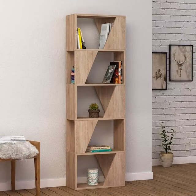 Decortie Modern Tall Oak Frame Bookcase and Display Unit, Brown/Yellow, W: 54.0 cm, D: 24.0 cm, H: 168.0 cm
