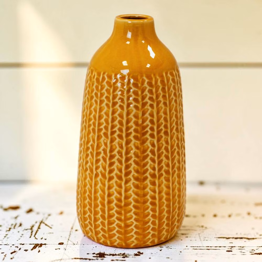 Four Candle Yellow Ceramic Round Tabletop Decorative Vase, Height: 28.5 cm – 2