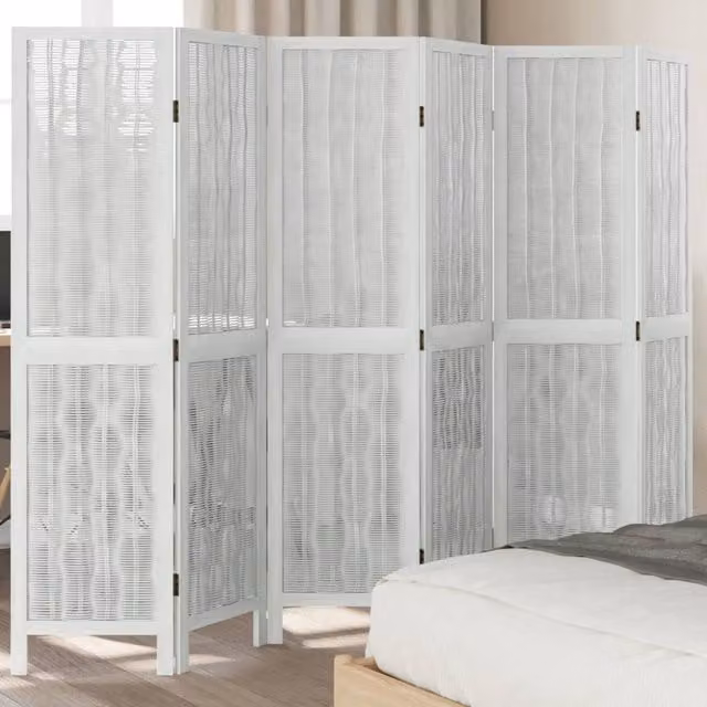 Berkfield Home 6 Panel Room Divider in White Solid Paulownia Wood – 1