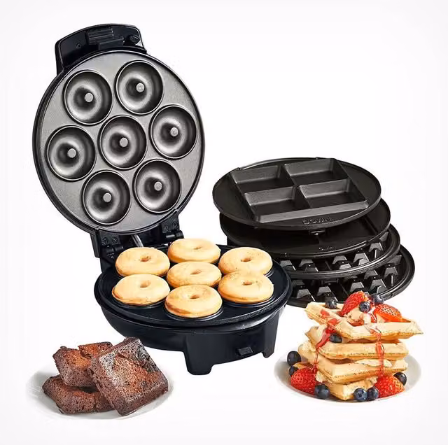 VonHaus Doughnut, Brownie and Waffle Maker with Removable Plates, Black