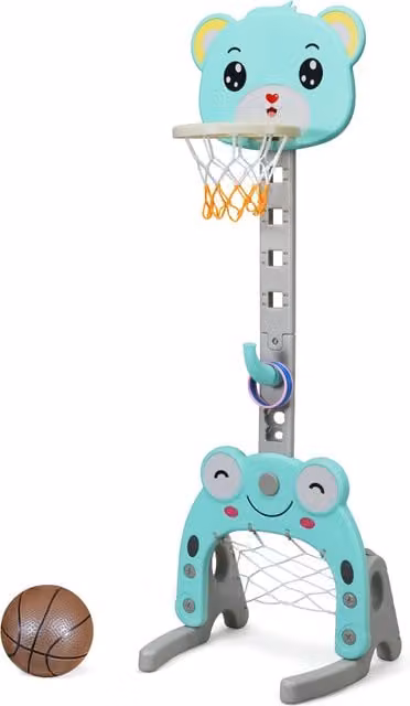 Costway Kids 3-in-1 Basketball Hoop Set Stand in Blue and Turquoise