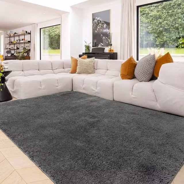 Kukoon Grey Washable Non-Slip Shaggy Rug, W: 120 cm, L: 170 cm