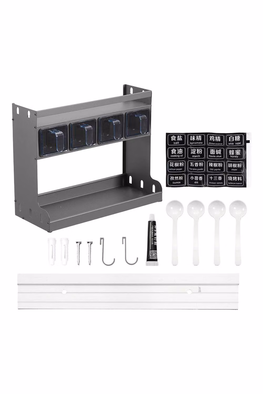 Living and Home 3-Tier Kitchen Spice Rack with 4 Seasoning Boxes, Grey, W: 28.5 cm, D: 35.0 cm – 3