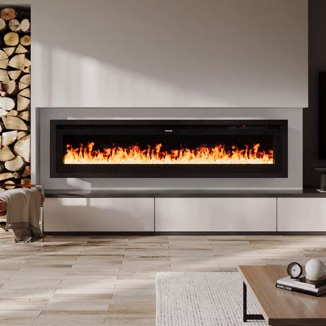 Living Star Black Glass Electric Fireplace with Flame Colours and Remote Heat Control, Width: 152.4 cm
