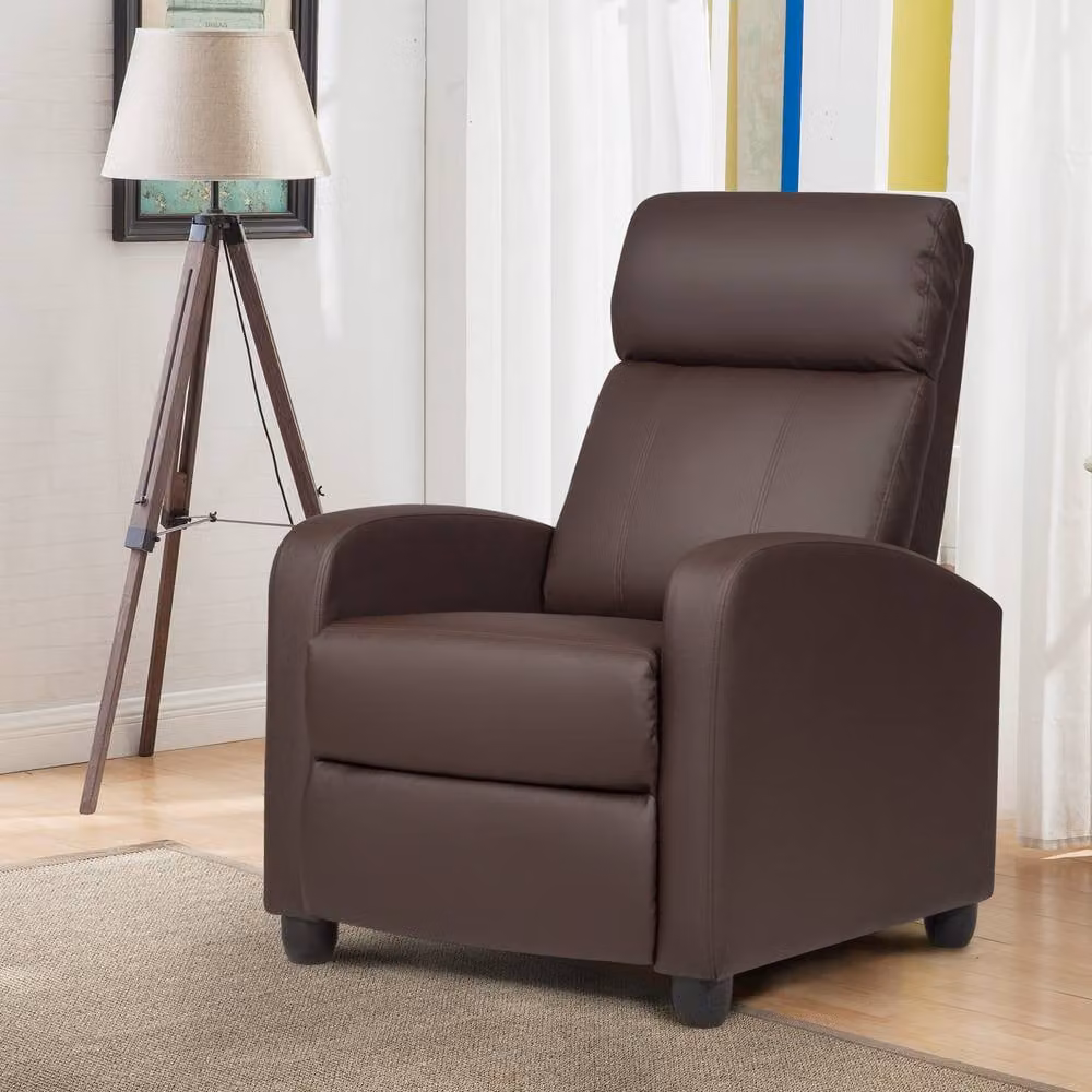 Costway Brown Synthetic Leather Recliner Armchair with Padded Single Sofa Design – 8