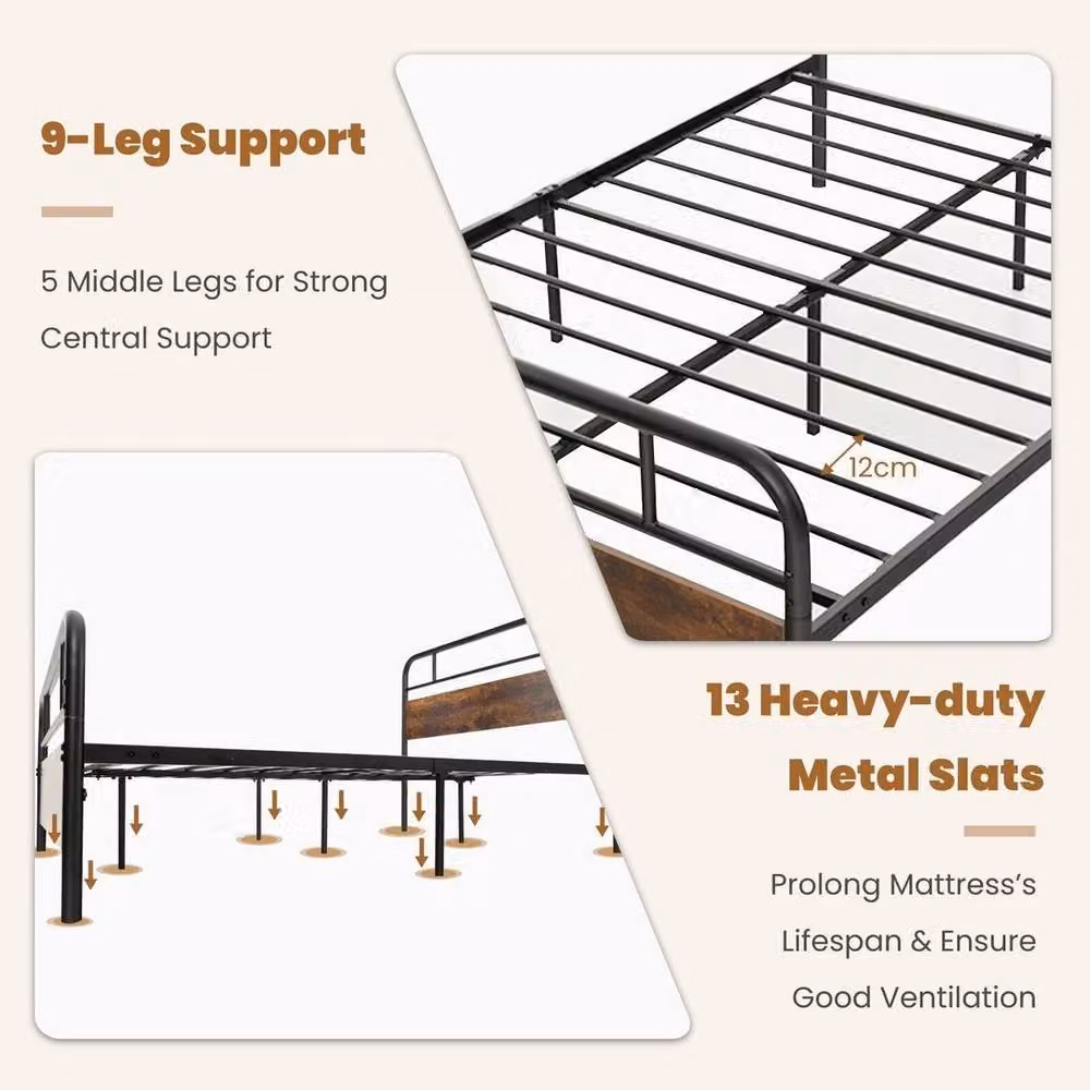 Kelvenix Industrial Metal Platform Bed Frame in Brown, W: 90 cm, L: 200 cm – 3