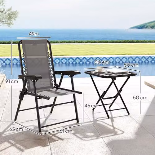 Outsunny 3 Piece Folding Garden Bistro Set in Grey – 6