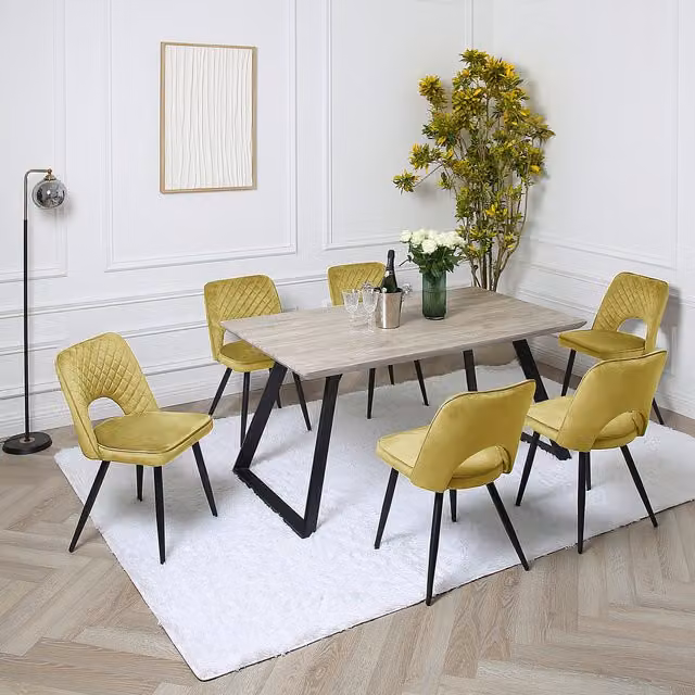 Home Garden Direct Dorchester Modern Rectangular Dining Set with 6 Chairs in Yellow