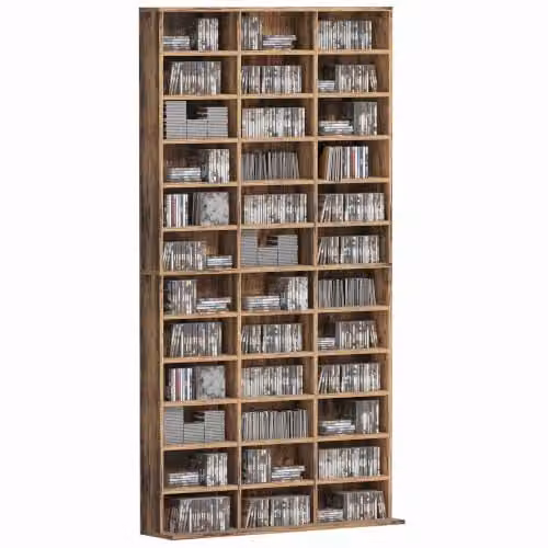 HOMCOM Tall CD and DVD Storage Unit in Rustic Brown, W: 102 cm, H: 195 cm – 1
