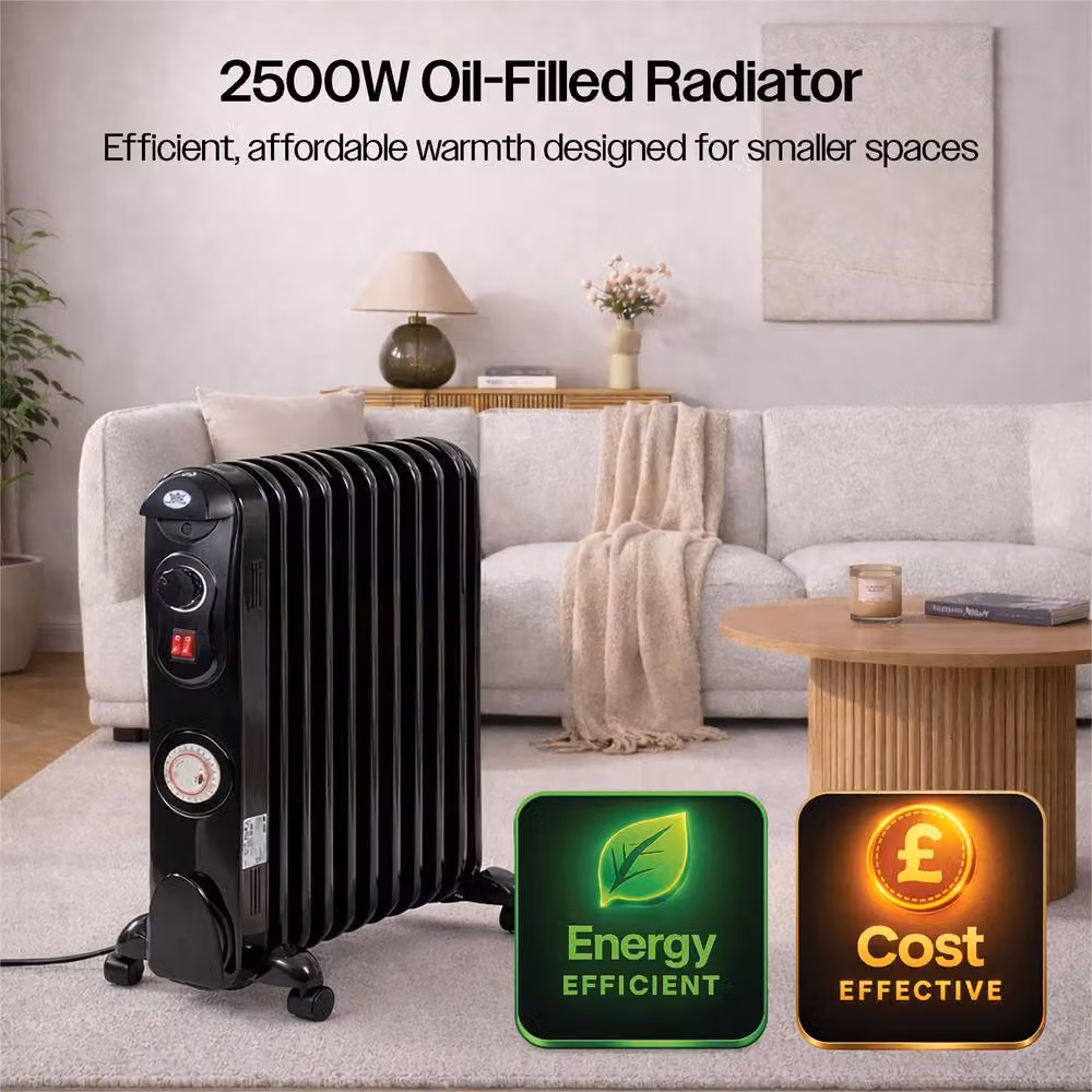 Prem-i-Air 2.5 kW 11 Fin Oil Filled Radiator with 24 Hour Timer, Black – 3
