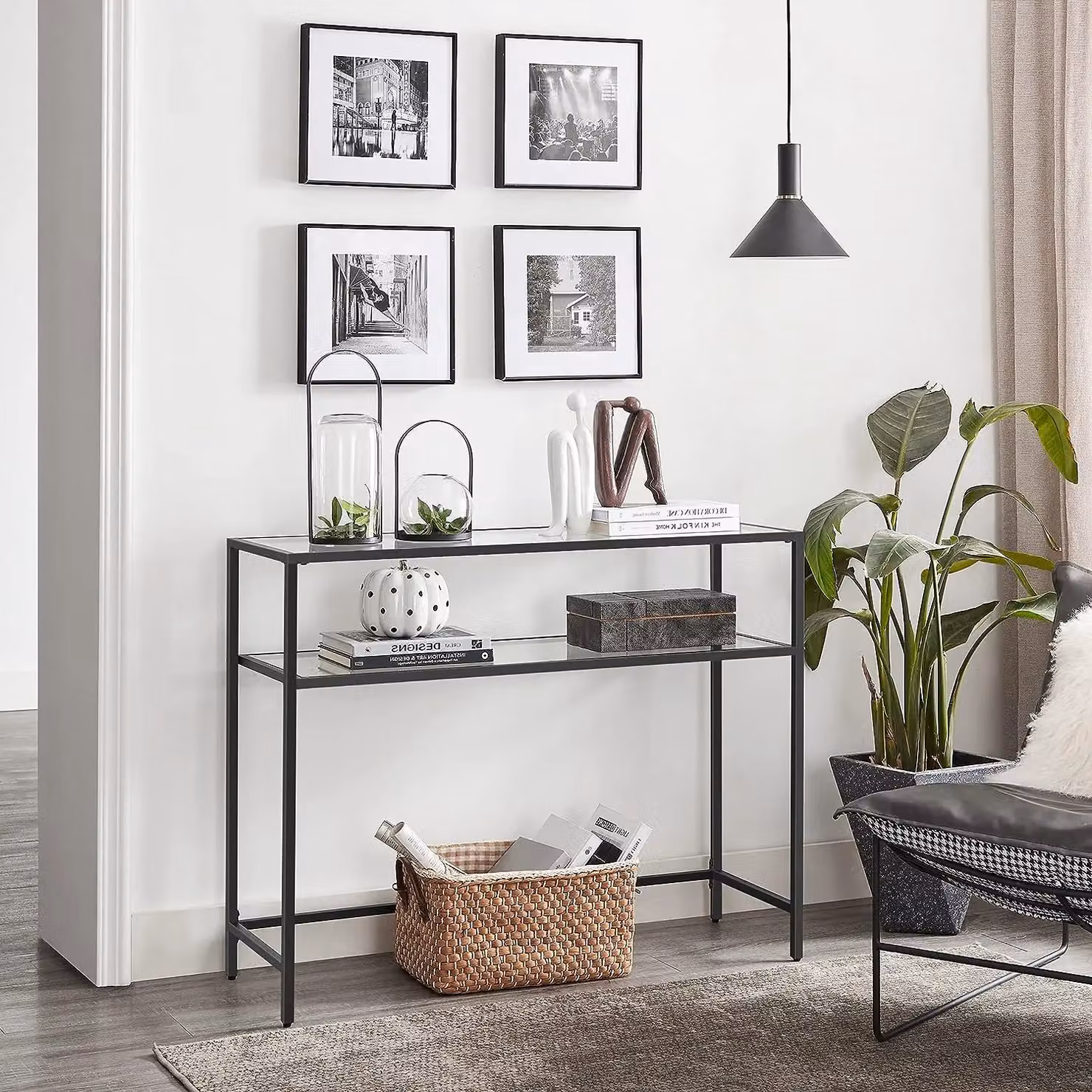 VASAGLE Minimalist Rectangular Console Entrance Table with Glass Top and Metal Frame in Black – 2