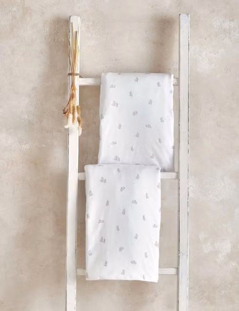 Mamas & Papas 2 Pack Pure Cotton Bunny Cot Bed Fitted Sheets in Grey and White