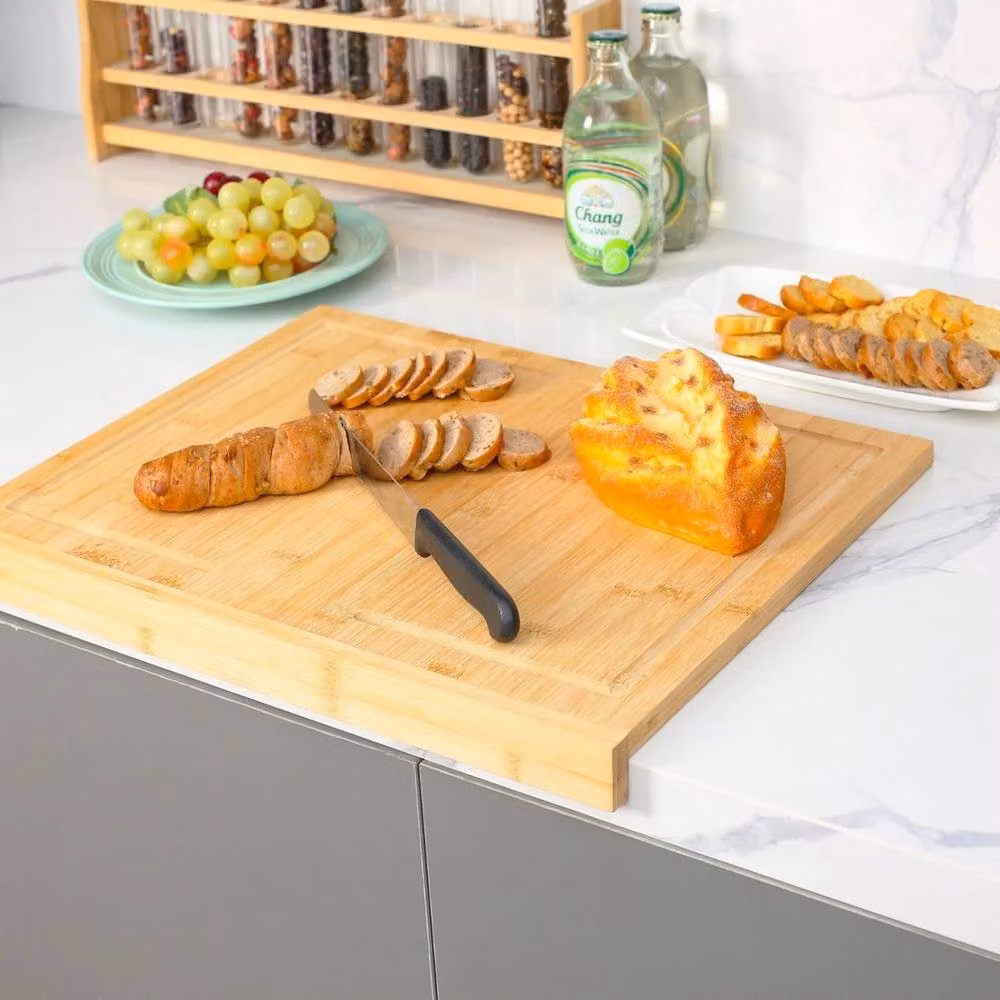 FORGEVIO Beige Bamboo Counter Edge Chopping Board with Groove – 2