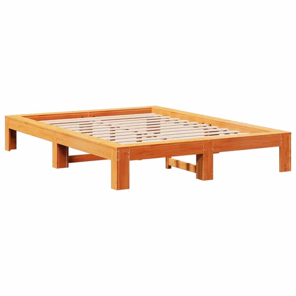 Berkfield Home Double Solid Wood Pine Bed Frame in Wax Brown, W/D/H: 135 x 190 x 31.5 cm – 3