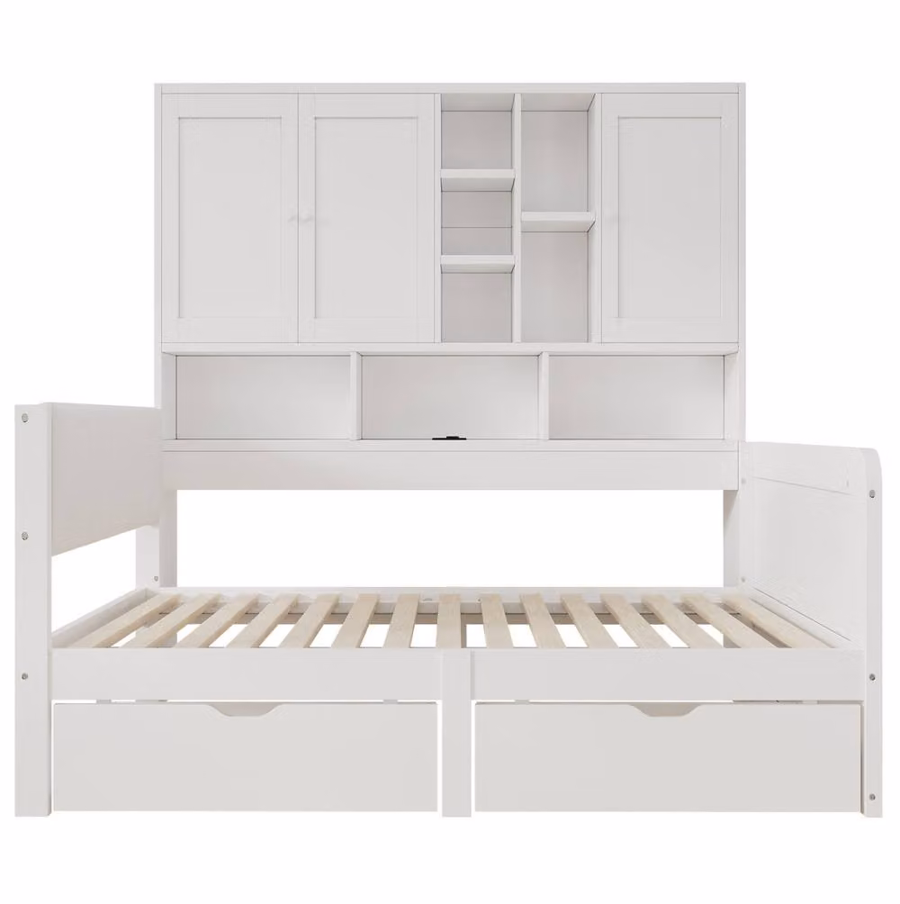 STILVORA Single Storage Bed in White with LED Lighting, USB Charging Port and Drawers, W/D/H: 90 x 190 cm – 2