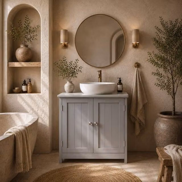 Wyld Haus Seseha Grey Under Sink Vanity Cupboard with Hinged Double Doors and Internal Shelves