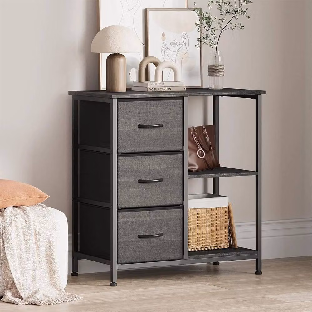 VOGREX Black 3 Drawer File Cabinet and Printer Stand with 2 Open Shelves – 3
