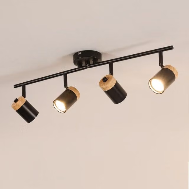 COMELY Black Wooden 4-Arm LED Ceiling Spotlight with 350 Degree Swivel and GU10 Replaceable Bulbs – 1