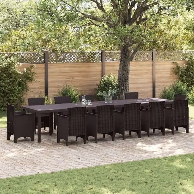 Berkfield Home Brown Extendable Poly Rattan Garden Table, W: 400 cm, D: 100 cm, H: 73 cm