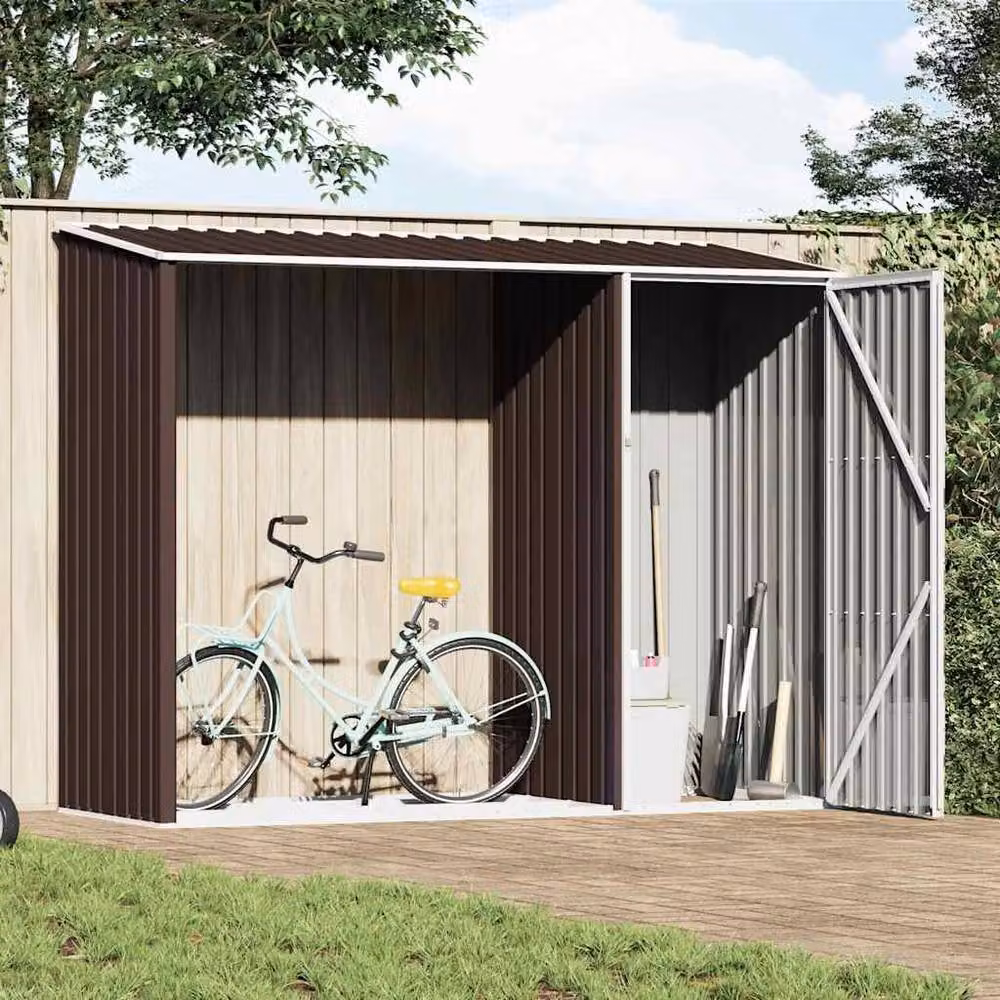 Berkfield Home Garden Brown Galvanised Steel Firewood Shed W/D/H: 245 x 98 x 159 cm – 2