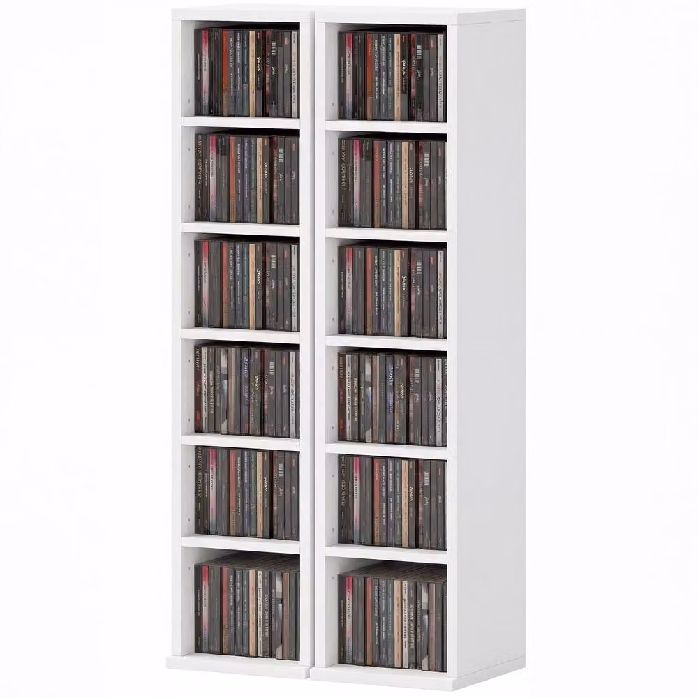 STILVORA Set of 2 White Modern CD Storage Units with Adjustable Shelves – 5