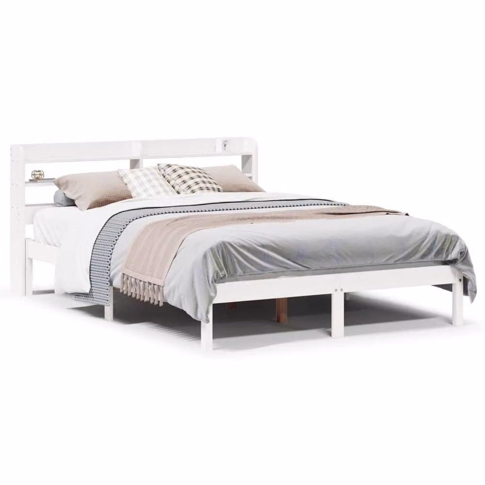 Berkfield Home Rustic White Solid Wood Pine Bed Frame with Side Compartments 140 x 200 cm – 2