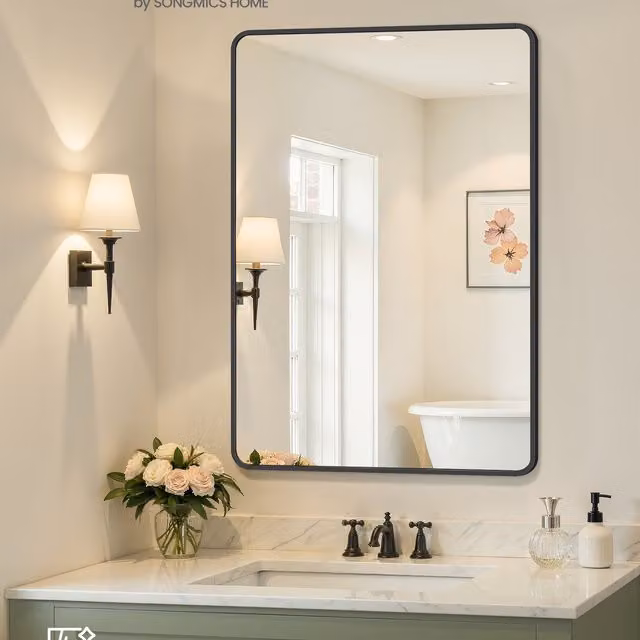 SONGMICS Rectangular Wall Mounted Vanity Bathroom Mirror, Ink Black, W: 61.0 cm, H: 91.0 cm