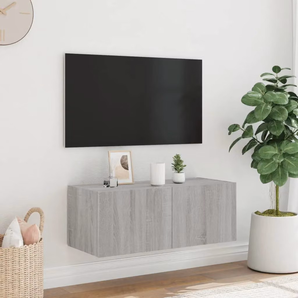 Berkfield Home Modern Wall-Mounted TV Cabinet with Integrated LED Lights in Grey Sonoma, W: 80 cm, D: 35 cm, H: 31 cm – 3