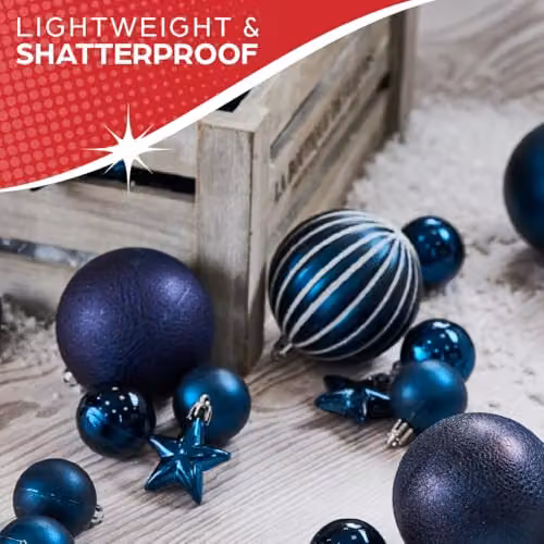 The Christmas Workshop Set of 50 Shatterproof Textured Plastic Christmas Tree Baubles in Blue – 8