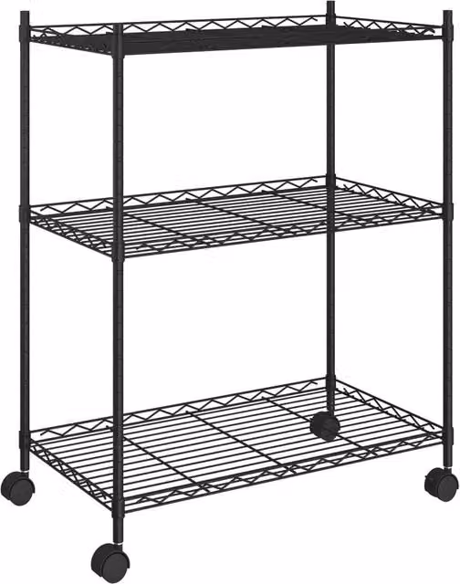 Berkfield Home 3-Tier Metal Storage Rack with Wheels in Black, W/D/H: 60 x 35 x 81 cm – 1
