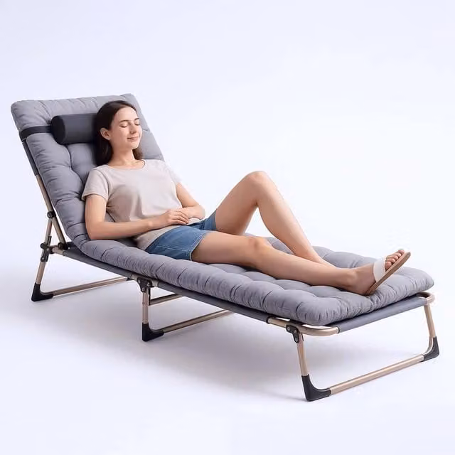 PAWNORA Single Folding Sun Lounger Recliner in Grey
