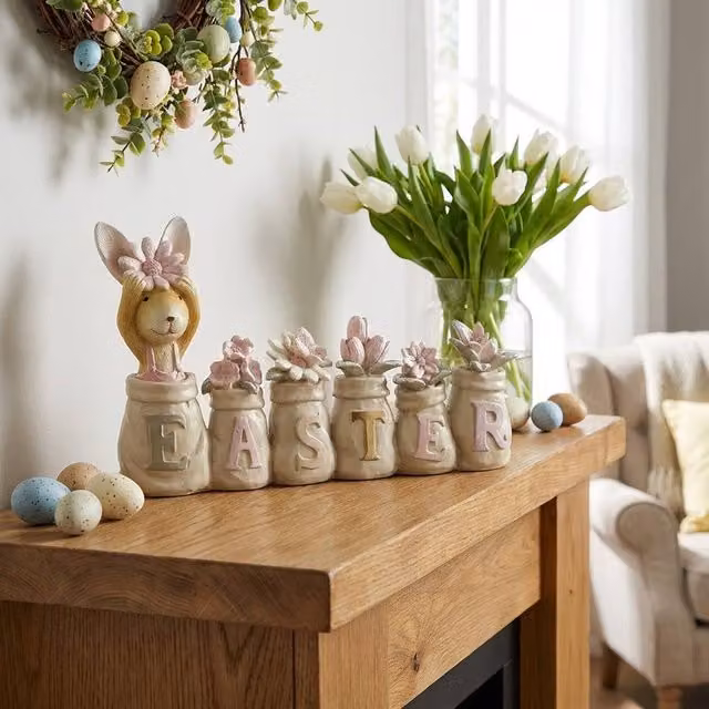Garden Greatness Beige Ceramic Easter Rabbit Tabletop Ornament