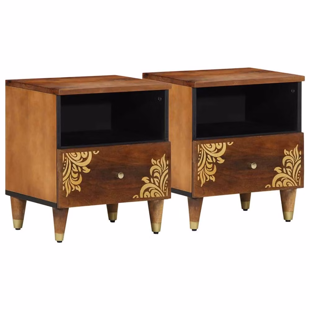 Berkfield Home Traditional Bedside Cabinets, Set of 2, Brown Solid Mango Wood, W/D/H: 40 x 33 x 46 cm – 2